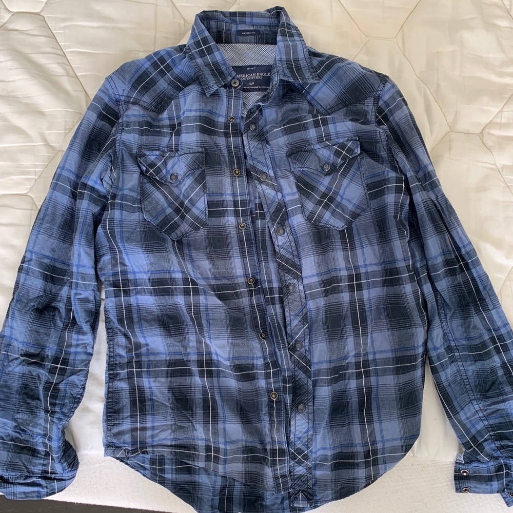 Blue old school American eagle vintage fit flannel